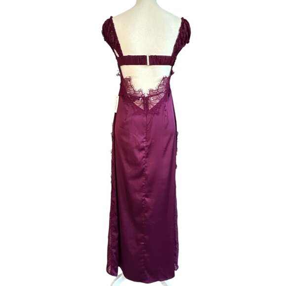 For Love & Lemons Casey Maxi Dress in Purple Small New Womens Satin Gown - Picture 6 of 16